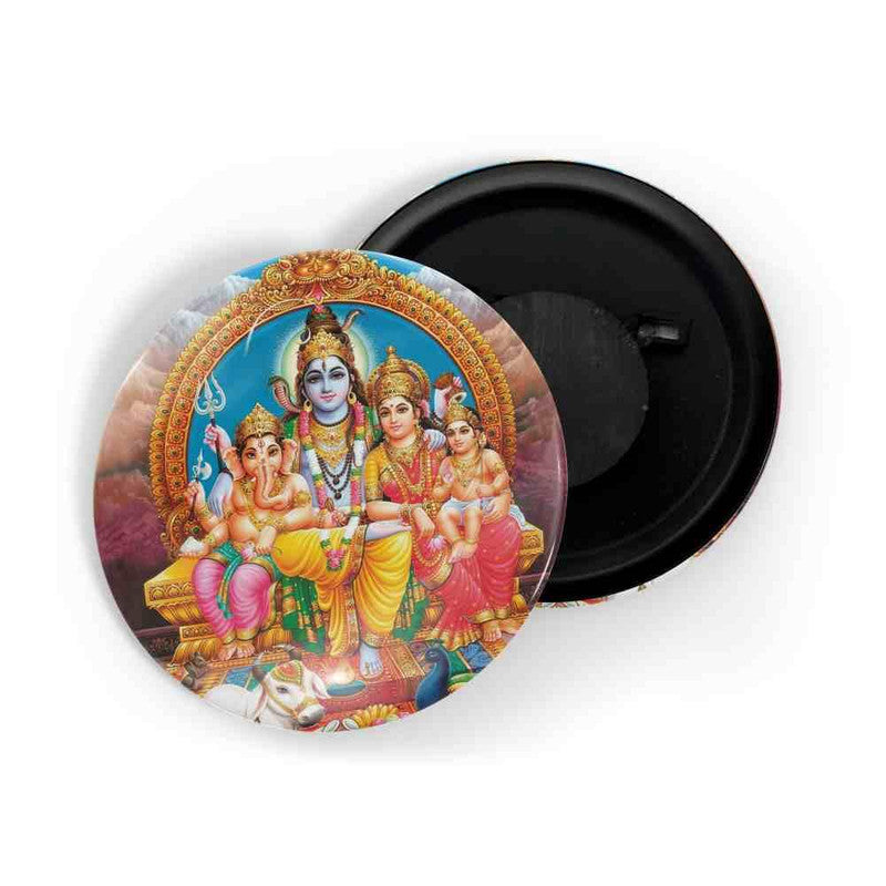 dhcrafts Round Fridge Magnet Multicolour Shiva Parvati Ganesh Murugan Family Glossy Finish Design Pack of 1 (58 mm)